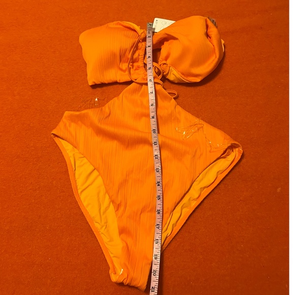 Orange tangerine raised ribbed cutout one-piece swimsuit NWT - Picture 8 of 12